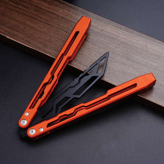 Balisong Trainer,9.84"With copper gasket,T8 Screws,Aluminum Handle（Orange）Dull Blade Butterfly Knife Flipping