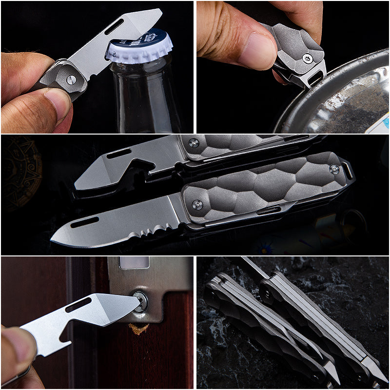 Titanium alloy multi-function EDC tool Folding knife Corkscrew crowbar Screw sharp key knife Pocket knife Portable