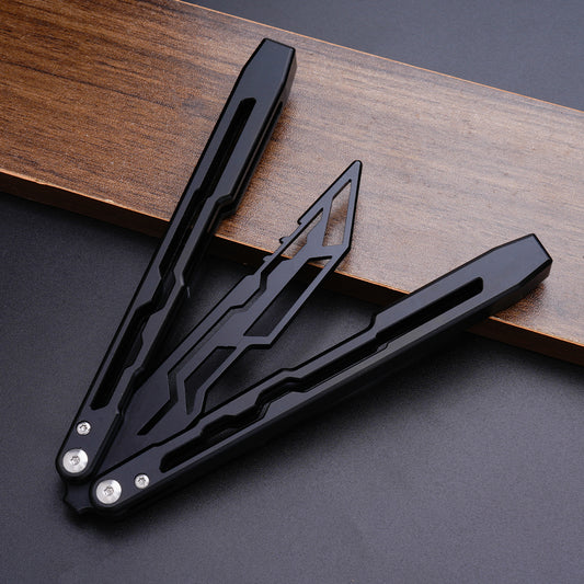 Balisong Trainer,9.84"With copper gasket,T8 Screws,Aluminum Handle（Black）Dull Blade Butterfly Knife Flipping