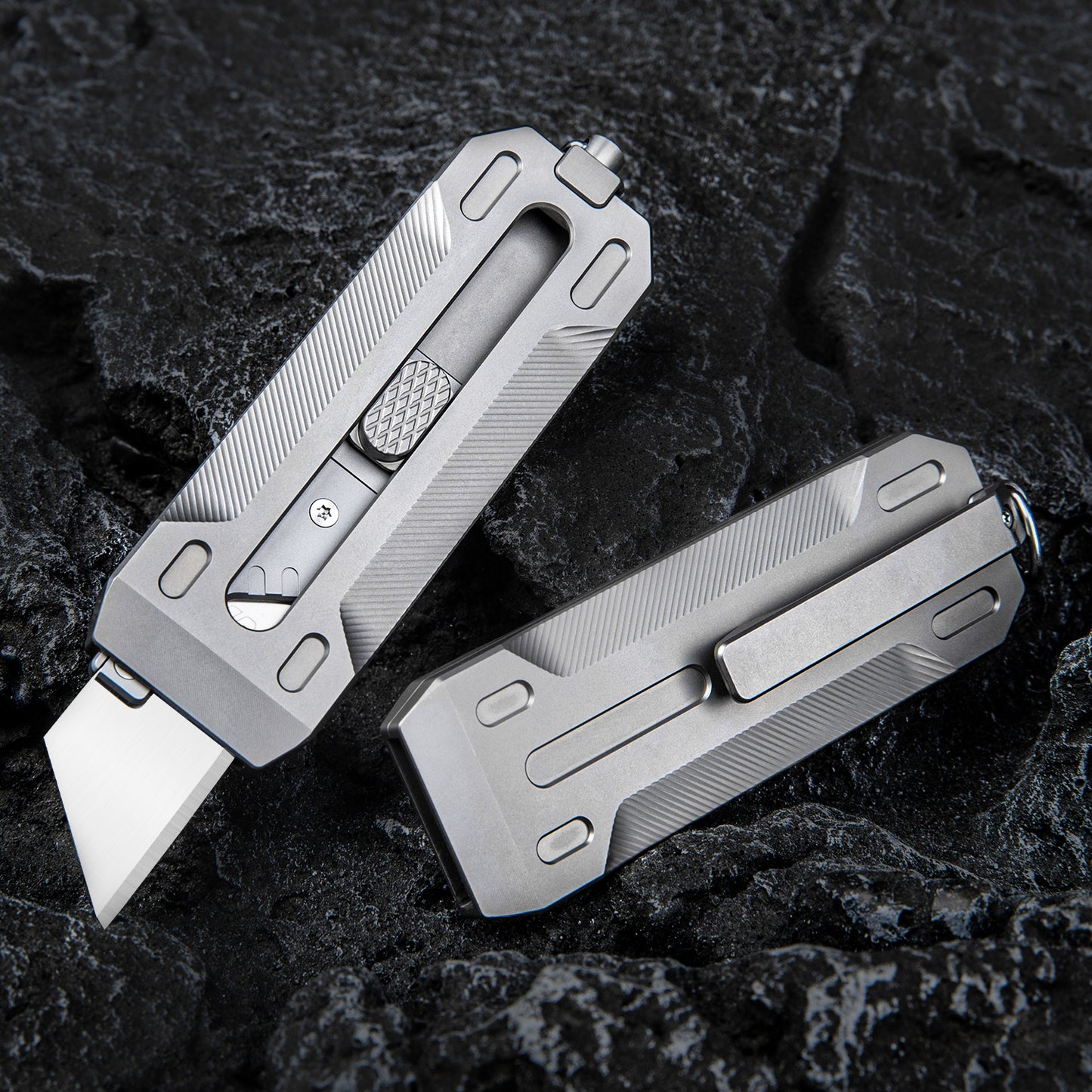 Titanium alloy multi-function push knife heavy duty retractable outdoor edc cutting knife trapezoidal blade sharp and portable