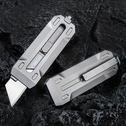 TGZUO 5.91" Heavy-Duty Retractable Utility Tool - SK5 Steel Quick-Change Cutter & Precision Machined Titanium Handle(Grey)