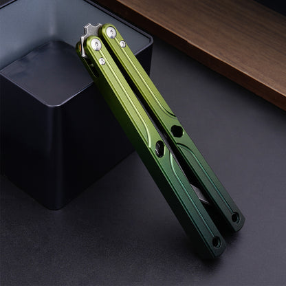 Balisong Trainer,9.76"With copper gasket,T8 Screws,Aluminum Handle（green）Dull Blade Butterfly Knife Flipping