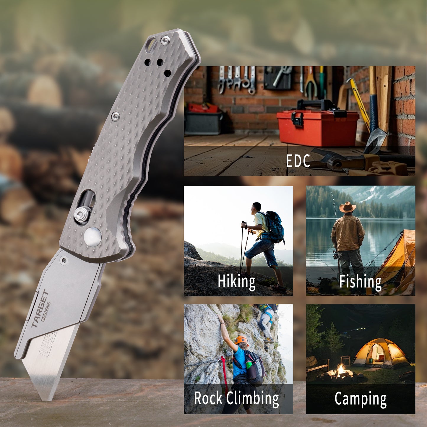 TGZUO 5.51" Premium Folding Utility Tool - SK5 Steel Quick-Change Cutter & Precision Machined Titanium Handle(Grey)