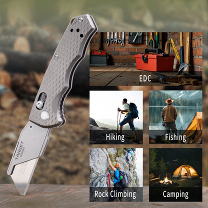 TGZUO 5.51" Premium Folding Utility Tool - SK5 Steel Quick-Change Cutter & Precision Machined Titanium Handle(Grey)