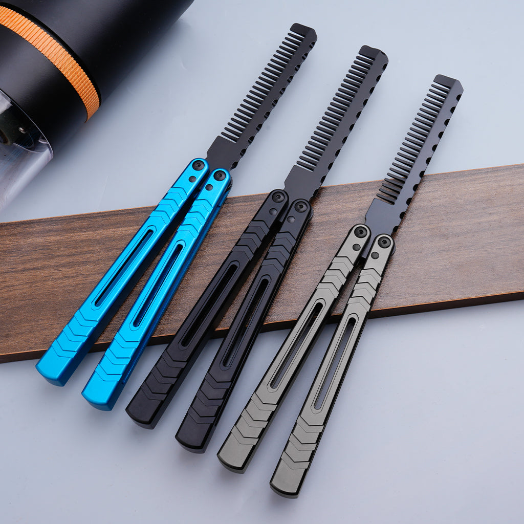 TGZUO 9.72" Professional Precision Practice Gear Comb - Safe Cutter Precision Machined Aluminium Handle (Blue)