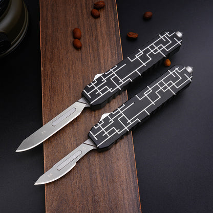 TGZUO 7.24" Compact  EDC Utility Tool - Stainless Steel #24 & #60 Universal Quick-Change Cutter & Precision Machined Aluminum Handle(Black)