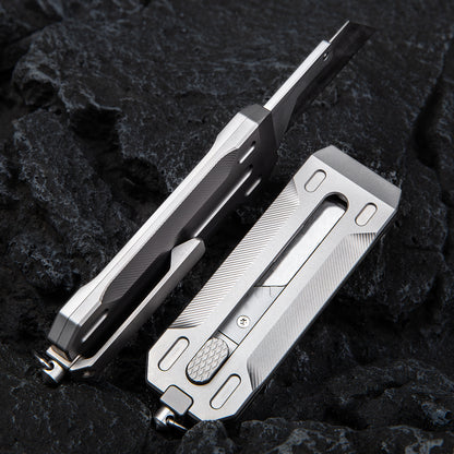 TGZUO 5.91" Heavy-Duty Retractable Utility Tool - SK5 Steel Quick-Change Cutter & Precision Machined Titanium Handle(Grey)