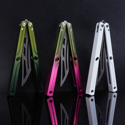 Balisong Trainer,9.76"With copper gasket,T8 Screws,Aluminum Handle（green）Dull Blade Butterfly Knife Flipping