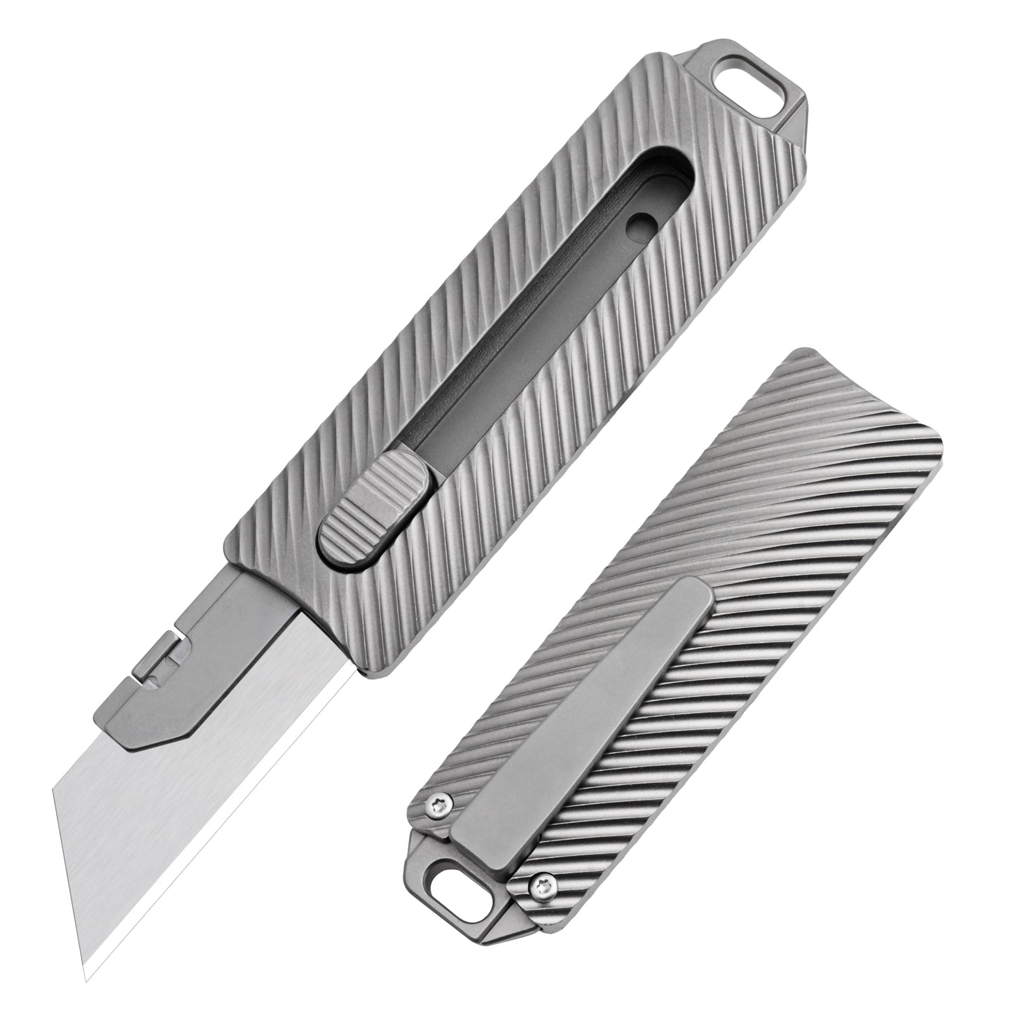TGZUO 5.51in Retractable Pocket Utility Knife - Quick-Change Blade, Grey Titanium Handle | TGFK36