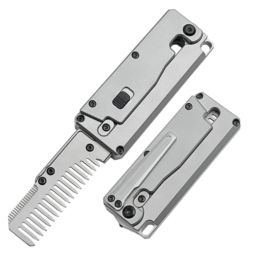 TGZUO 5.91in Heavy-Duty EDC Utility Knife - Comb Knife Dual-use, Grey Titanium Handle | TGFK39