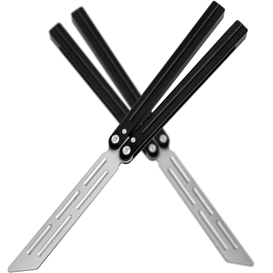 Balisong Trainer,9.76"With Ball Bearing System,T8 Screws,Aluminum Handle（Black）Dull Blade Butterfly Knife Flipping