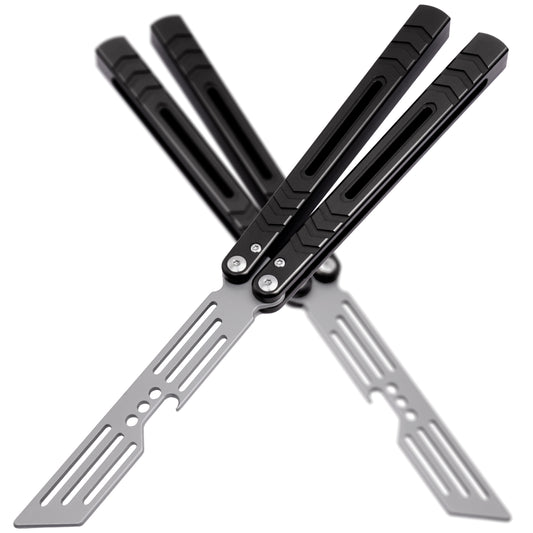 Balisong Trainer,9.76"With Copper Gasket,T8 Screws,Aluminum Handle（black）Dull Blade Butterfly Knife Flipping
