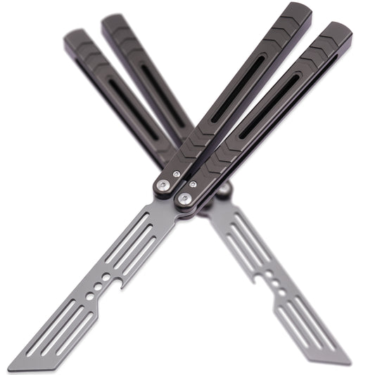 Balisong Trainer,9.76"With Copper Gasket,T8 Screws,Aluminum Handle（grey）Dull Blade Butterfly Knife Flipping