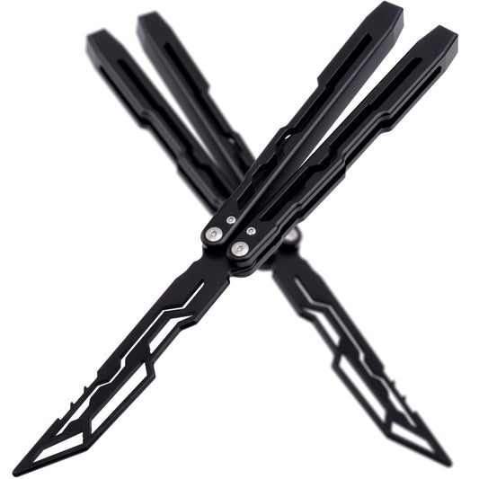 Balisong Trainer,9.84"With copper gasket,T8 Screws,Aluminum Handle（Black）Dull Blade Butterfly Knife Flipping