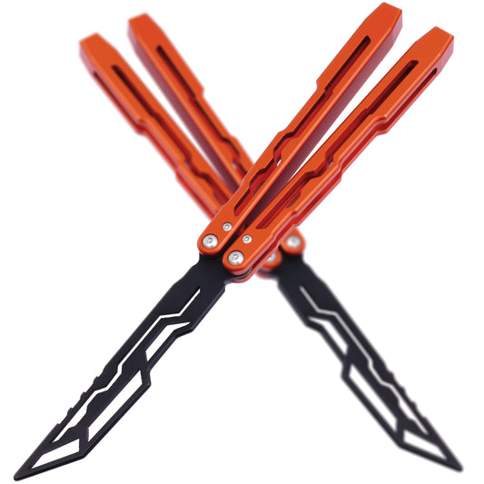 Balisong Trainer,9.84"With copper gasket,T8 Screws,Aluminum Handle（Orange）Dull Blade Butterfly Knife Flipping