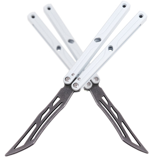 Balisong Trainer,9.76"With copper gasket,T8 Screws,Aluminum Handle（white）Dull Blade Butterfly Knife Flipping