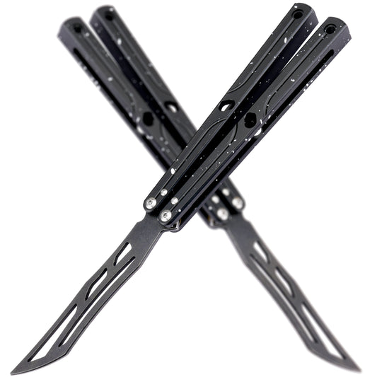 Siren Balisong Trainer - Safe Butterfly Knife Practice Tool with Black & White Splatter High-Temp Baking Paint & T10 Screws