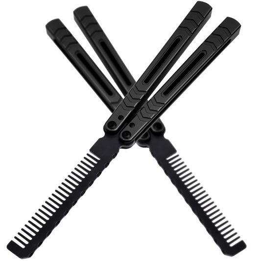 Balisong Comb Trainer,9.72"With copper gasket,T8 Screws,Aluminum Handle（Black）Dull Blade Butterfly Knife Flipping