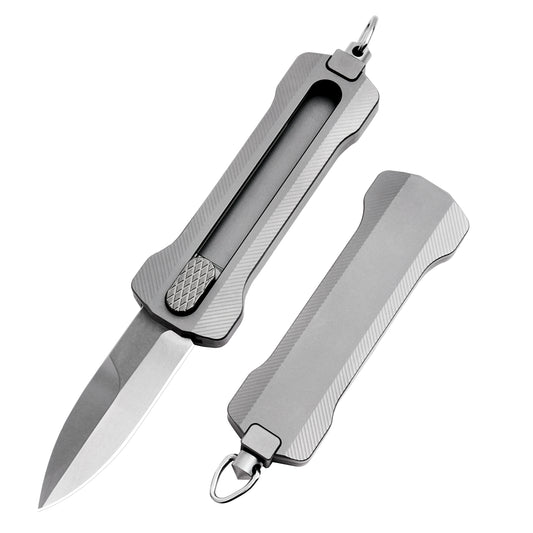 TGZUO 5.43" Compact Retractable Utility Tool - D2 Steel Cutter & Precision Machined Titanium Handle(Grey)