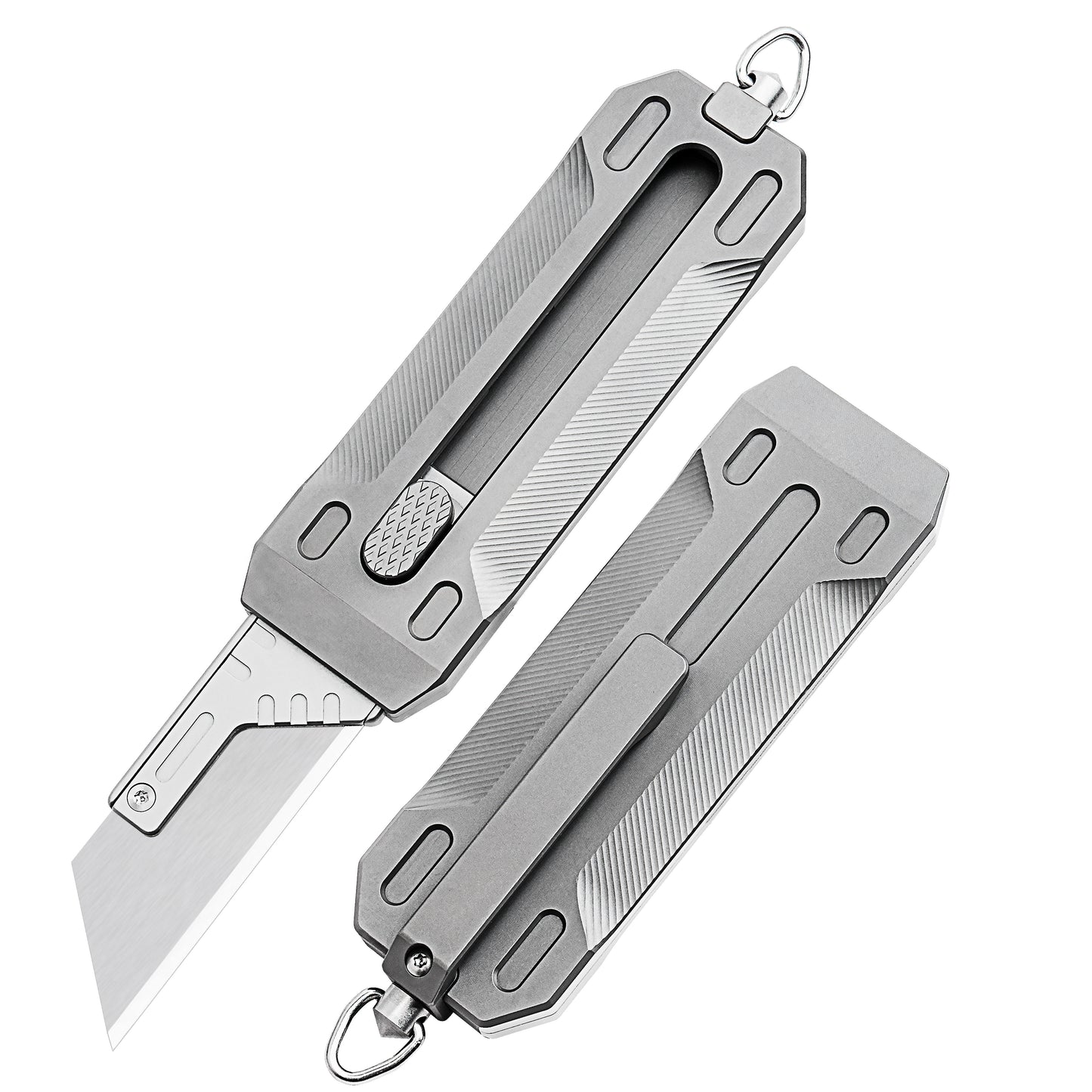 TGZUO 5.91" Heavy-Duty Retractable Utility Tool - SK5 Steel Quick-Change Cutter & Precision Machined Titanium Handle(Grey)