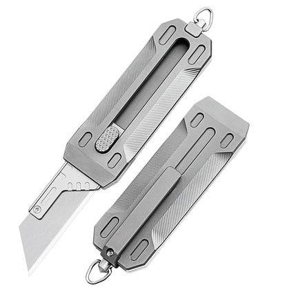 TGZUO 5.91" Heavy-Duty Retractable Utility Tool - SK5 Steel Quick-Change Cutter & Precision Machined Titanium Handle(Grey)