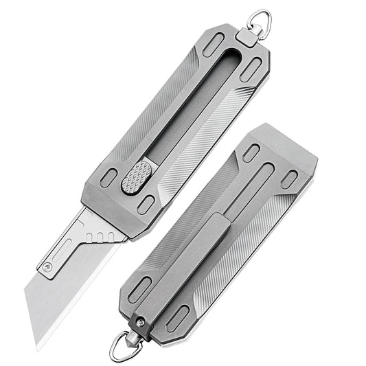 Titanium alloy multi-function push knife heavy duty retractable outdoor edc cutting knife trapezoidal blade sharp and portable