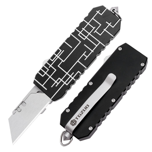 TGZUO 5.98" Heavy-Duty EDC Utility Knife - Quick-Change Blade, Black Aluminum Handle | TGQ37
