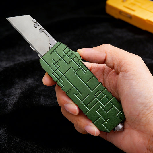 OTF Switchblade Knife with Clip & Window Breaker - Quick Change Blade, Anode Oxygen Green Aluminum Handle