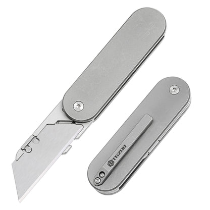 TGZUO 5.51" Premium Folding Utility Tool - SK5 Steel Quick-Change Cutter & Magnetic Lock Titanium Handle(Grey)