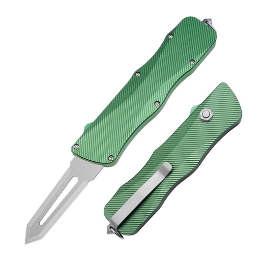 TGZUO Skeletonisiertes Tanto OTF Messer mit doppelseitiger Klinge, präzisionsgefertigter Aluminiumgriff TGQ46 Grün