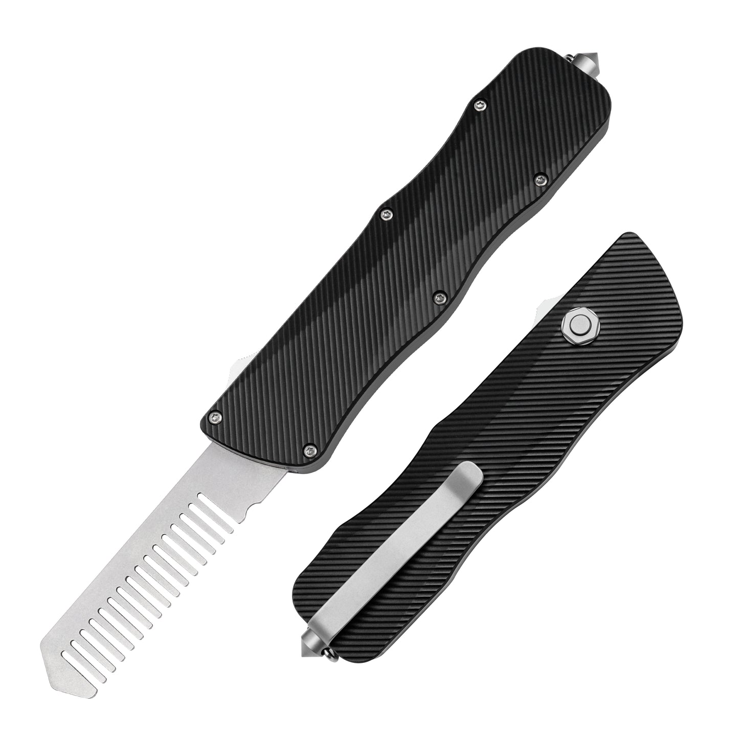 TGZUO Heavy-Duty Retractable Utility Tool Comb  - 5cr15mov Cutter & Precision Machined Aluminum Handle(Black)