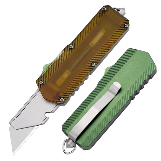 OTF Utility Knife,6.18" With SK2 Steel Razor Blades,Aluminum&PEI Handle（Green）