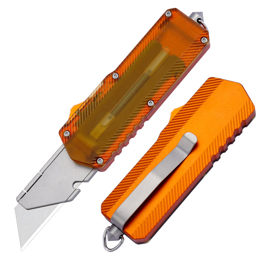 OTF Utility Knife,6.18" With SK2 Steel Razor Blades,Aluminum&PEI Handle（Orange）