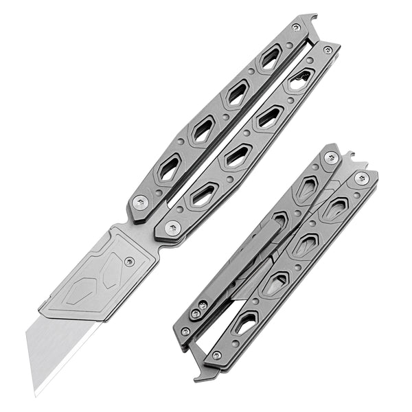 Latch Lock Balisong Utility Knife,7.2" With SK2 Steel Razor Blades,Titanium Handle,Everyday Carry & Outdoor