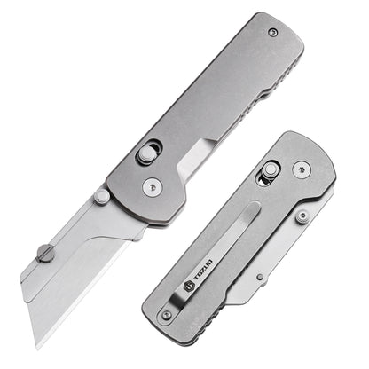 TGZUO 6.18" Premium Folding Utility Tool - SK5 Steel Quick-Change Cutter & Precision Machined Titanium Handle(Grey)