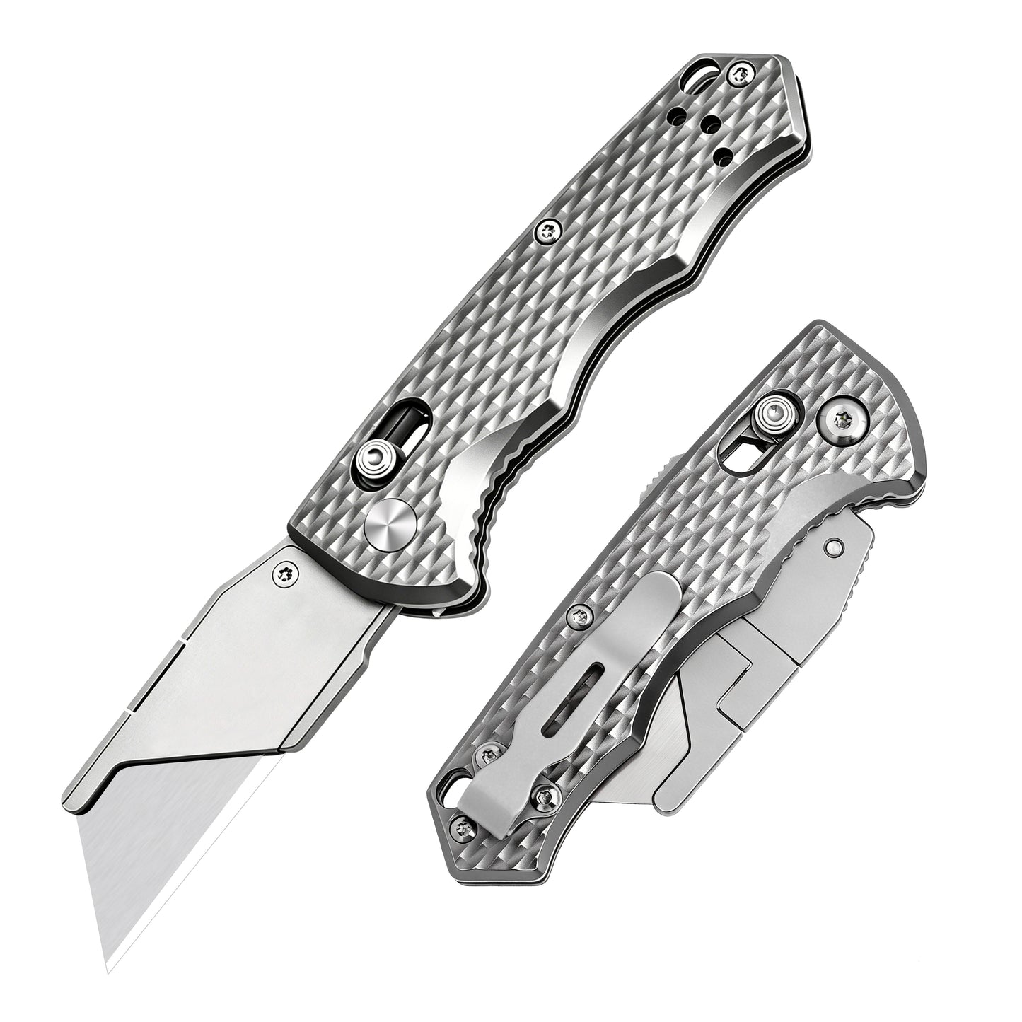 TGZUO 5.51" Premium Folding Utility Tool - SK5 Steel Quick-Change Cutter & Precision Machined Titanium Handle(Grey)