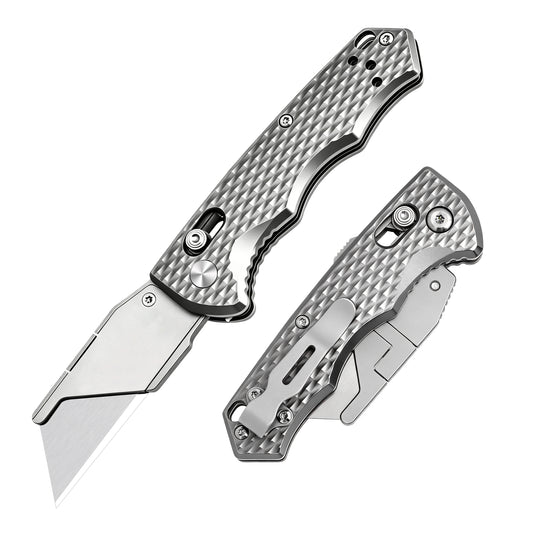 Axis Lock Folding Utility Knife,5.51" With SK2 Steel Razor Blades,Titanium Handle,Everyday Carry & Outdoor