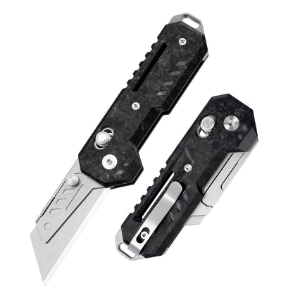 Axis Lock Folding Utility Knife,5.43" With SK2 Steel Razor Blades,Carbon Fiber Handle,Everyday Carry & Outdoor