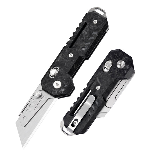 TGZUO 5.43" Premium Folding Utility Tool - SK5 Steel Quick-Change Cutter & Precision Machined Ultralight Carbon Fiber Handle(Black)