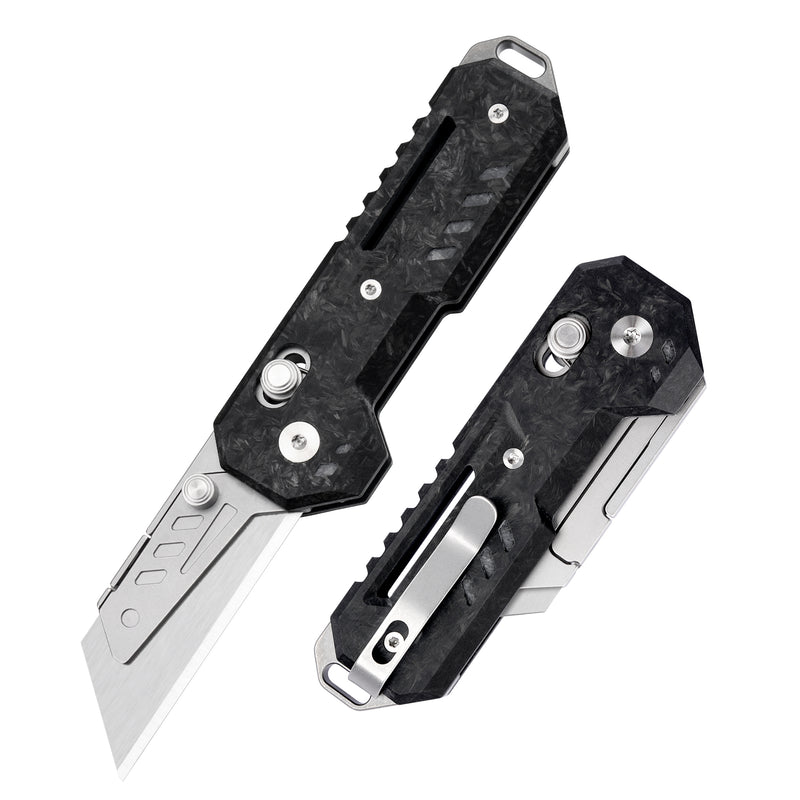 Axis Lock Folding Utility Knife,5.43" With SK2 Steel Razor Blades,Carbon Fiber Handle,Everyday Carry & Outdoor