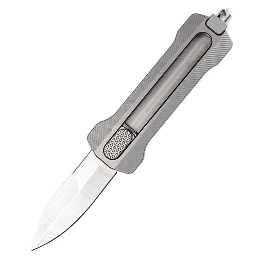 Slider Manual Pocket Knife,Titanium Handle,D2 Steel Blade,Outdoor Survival Utility Tool with Glass Breaker