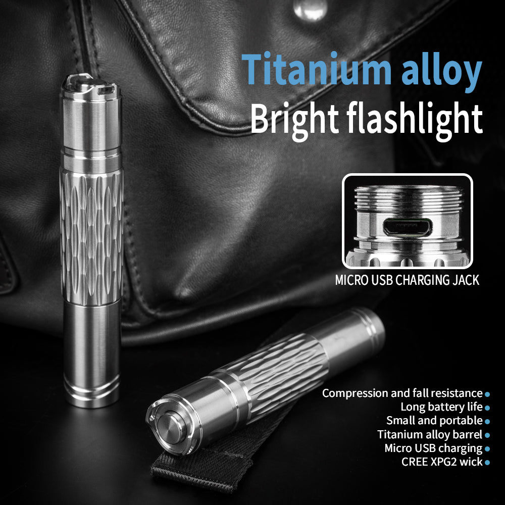 LED Titanium Alloy Strong Light Flashlight Rechargeable Tactical Flashlight Outdoor EDC Tool